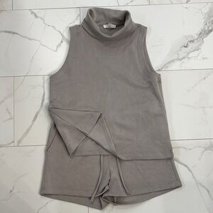 Sleeveless Gray Turtleneck Top & Short Set
